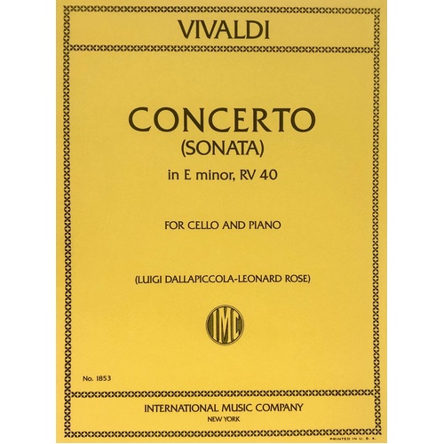 Concerto in E Minor (Sonata No. 5) for Cello and Piano by Vivaldi, Edited by Leonard Rose, International Music Company