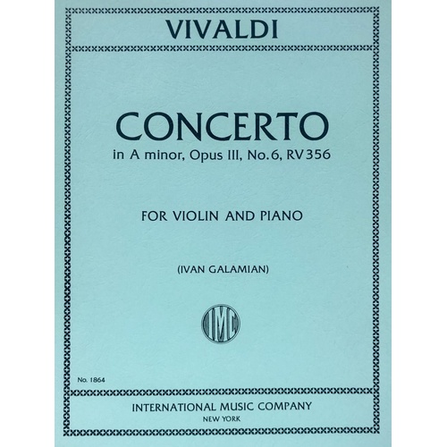Concerto in A Minor Op. 3 No. 6 RV 356 for Violin and Piano by Antonio Vivaldi