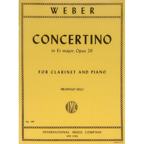 Weber Concertino Op 26 E Flat Clarinet and Piano Score and Part