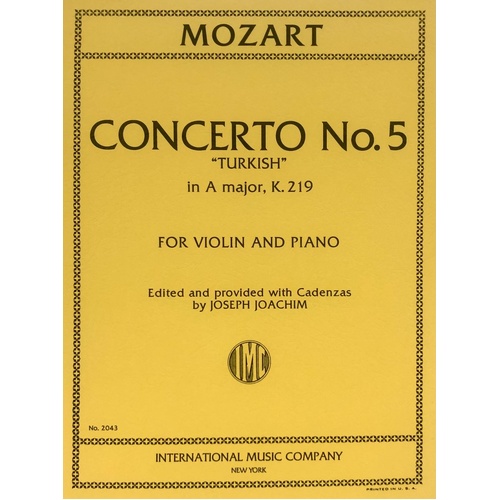 Mozart Concerto No. 5 in A Major K. 219 for Violin/Piano Ed. Joachim