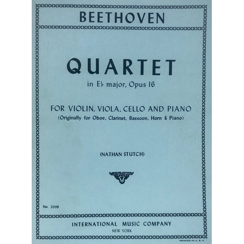 Beethoven Quartet in E Flat Major Op. 16 for Violin, Viola, Cello, and Piano