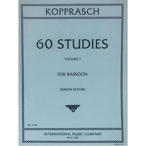 60 Studies for Bassoon, Volume I by Georg Kopprasch, Edited by Simon Kovar, International Music Company, Solo Format, 1 Page