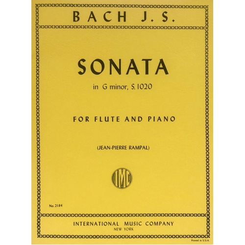 Bach - Sonata in G Minor BWV 1020 for Flute and Piano, Edited by Jean-Pierre Rampal, Grade 7, International Music Company