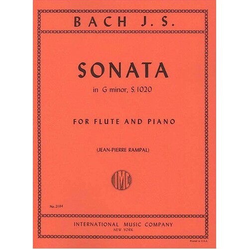 Bach - Sonata G Min Bwv 1020 Flute/Piano (Softcover Book)