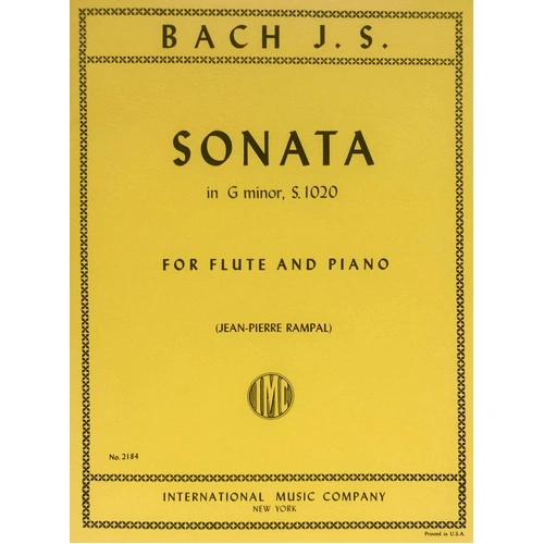 Bach - Sonata in G Minor BWV 1020 for Flute and Piano, Edited by Jean-Pierre Rampal, Grade 7, International Music Company, 1 Page