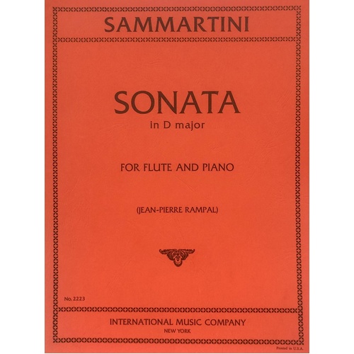 Sammartini - Sonata in D Major for Flute and Piano, Edited by Jean-Pierre Rampal, Score and Part