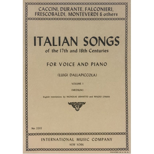 Italian Songs of the 17th and 18th Centuries Volume 1 for Medium Voice and Piano