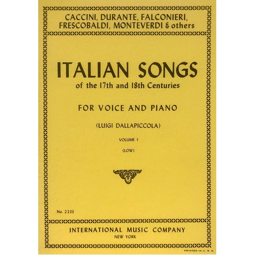 Italian Songs of the 17th and 18th Centuries Volume 1 for Low Voice and Piano