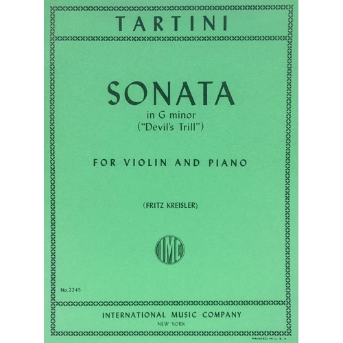 Tartini - Sonata in G Minor (Devil's Trill) for Violin/Piano, Edited by Fritz Kreisler, Score and Part, International Music Company
