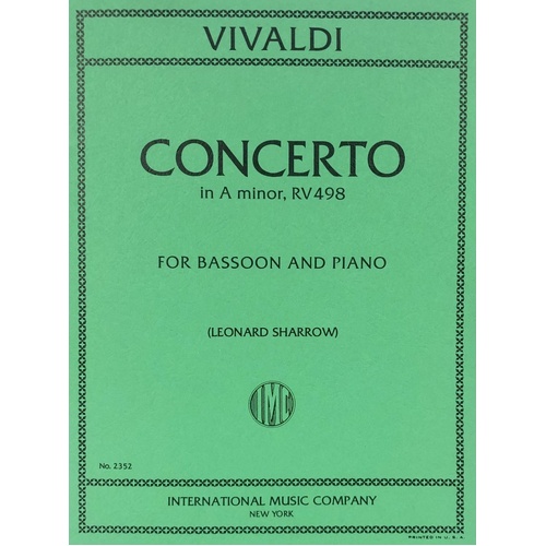 Vivaldi Concerto in A Minor RV 498 for Bassoon and Piano - Score and Part