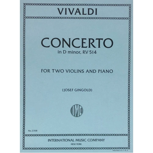 Vivaldi Concerto in D Minor Op. 27 No. 3 for 2 Violins and Piano, Edited by Josef Gingold, Score and Parts