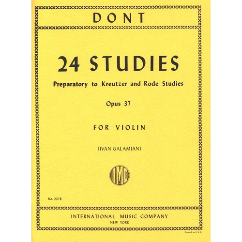 Dont 24 Studies Op. 37 for Violin, Ed. Galamian, Violin Solo, 34 Pages, International Music Company