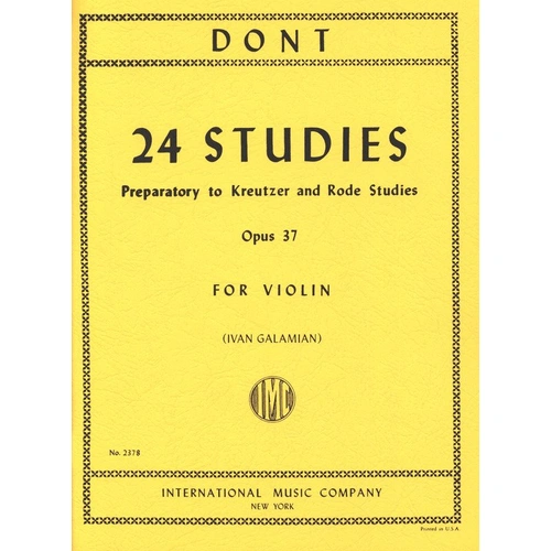 Dont 24 Studies Op. 37 for Violin, Ed. Galamian, 34 Pages, Violin Solo, International Music Company