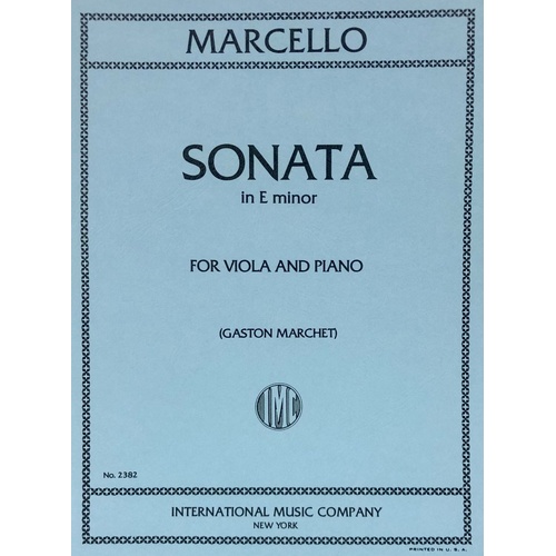 Marcello - Sonata in E Minor for Viola/Piano, Edited by Marchet, Score and Part