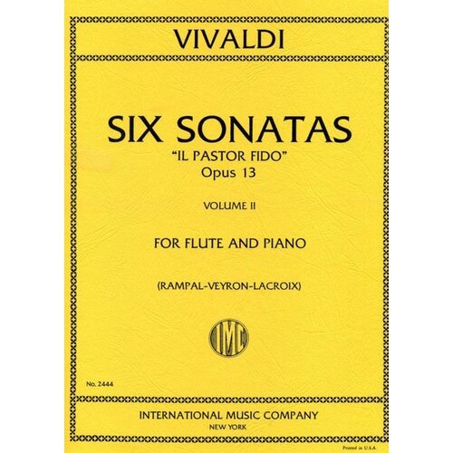 Vivaldi - 6 Sonatas Il Pastor Fido Op 13 Vol 2 Flute/Piano (Softcover Book)