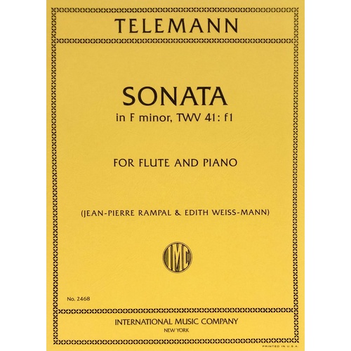 Telemann - Sonata in F Minor for Flute and Piano, Edited by Rampal, Score and Part