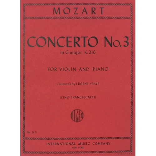 Mozart: Concerto No. 3 in G Major K. 216 for Violin and Piano, Edited by Zino Francescatti