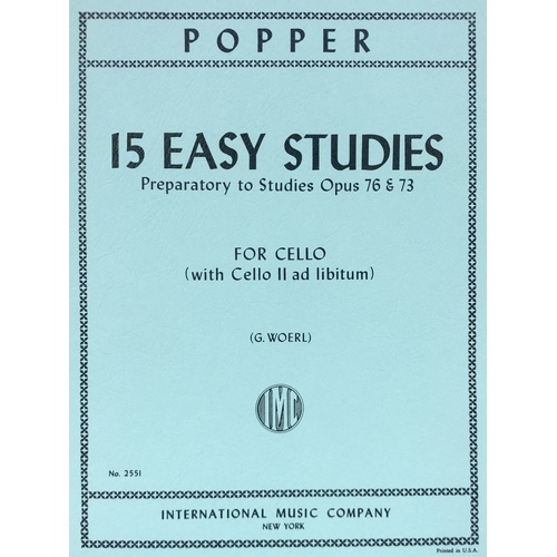Popper - 15 Easy Studies Preparatory to Op. 73 & 76 for Cello Solo