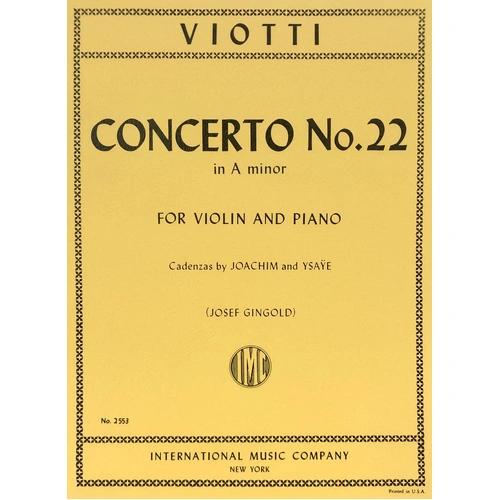 Viotti - Concerto No 22 in A Minor for Violin and Piano, Edited by Joseph Joachim, Score and Part