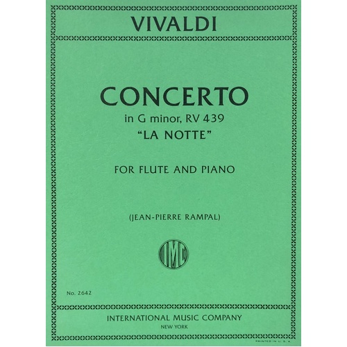 Concerto in G Minor RV439 'La Notte' for Flute and Piano by Vivaldi, arranged by Jean-Pierre Rampal, International Music Company