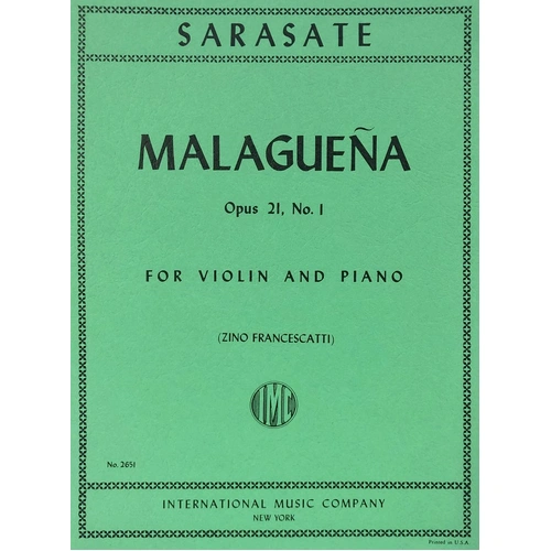 Sarasate - Malaguena Op 21 No 1 for Violin and Piano, Edited by Zino Francescatti