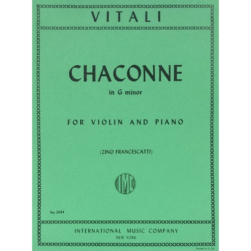 VIVALI Chaconne in G Minor for Violin and Piano, 21 Pages, Edited by Zino Francescatti and Leopold Charlier