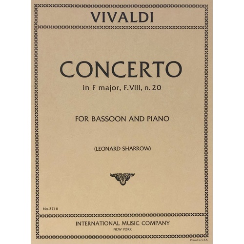 Concerto in F Major, RV 489 for Bassoon - Edited by Leonard Sharrow, Score and Part
