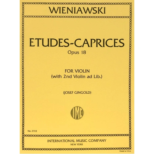 Wieniawski Six Etudes-Caprices Op. 18 for Violin with 2nd Violin ad Lib