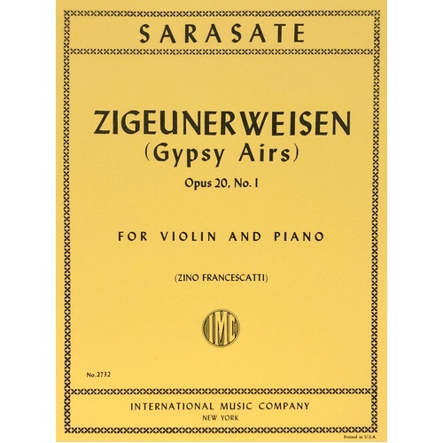 Sarasate - Zigeunerweisen Op. 20 No. 1 for Violin and Piano, Edited by Zino Francescatti, Score and Part