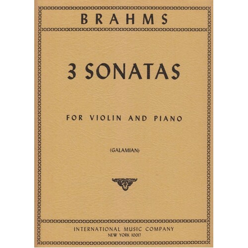 Brahms - 3 Sonatas Op 78 100 108 Violin/Piano Ed Galamian (Softcover Book)