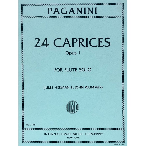 Paganini 24 Caprices Op. 1 for Flute Edited by Wummer