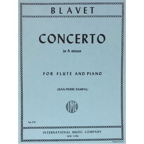 Concerto in A Minor for Flute and Piano by Michel Blavet, Edited by Jean-Pierre Rampal, Score and Part, International Music Company