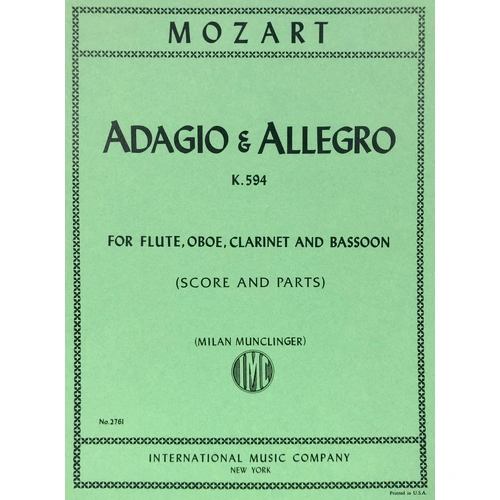 Adagio and Allegro, K. 594 for Flute, Bassoon, Clarinet, Oboe - Scores and Parts