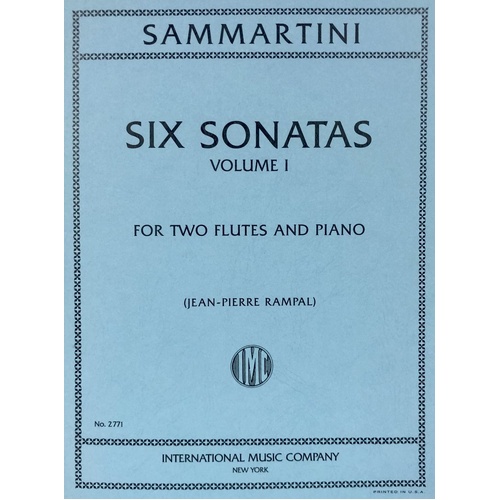 Sammartini 6 Sonatas Volume I for Flute Duet, Edited by Jean-Pierre Rampal, International Music Company