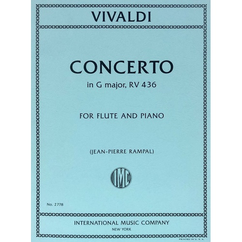 Vivaldi Concerto in G RV 436 for Flute/Piano, Edited by Jean Pierre Rampal, International Music Company