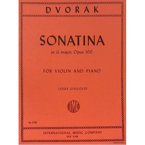 Dvorak Sonatina in G Major Op. 100 for Violin and Piano, Edited by Josef Gingold, International Music Company, 1 Page Score and Part