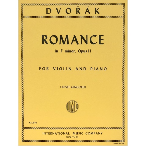 Dvorak Romance in F Minor Op. 11 for Violin and Piano - Edited by Josef Gingold