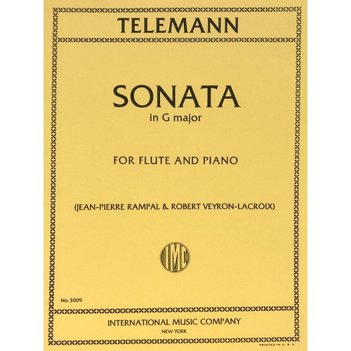Telemann - Sonata in G for Flute and Piano, Ed. Rampal, International Music Co.