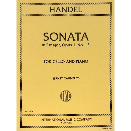 Sonata in F Major for Cello by George Frideric Handel - Edited by Cahnbley, Score and Part