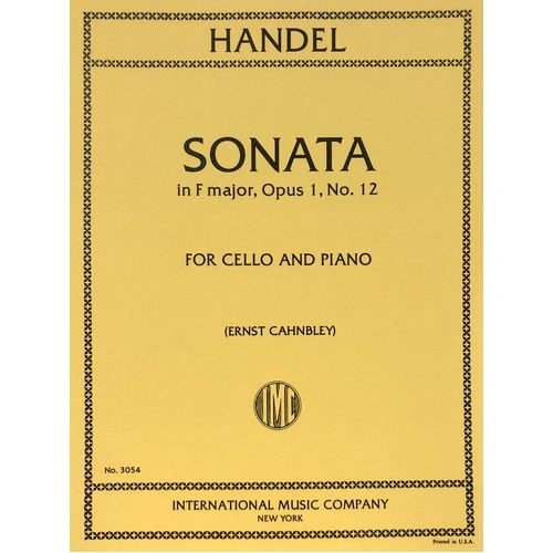 Sonata in F Major for Cello by Handel, Edited by Cahnbley, Score and Part, International Music Company
