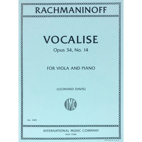 Rachmaninoff Vocalise Op 34 No 14 for Viola and Piano, Edited by Leonard Davis