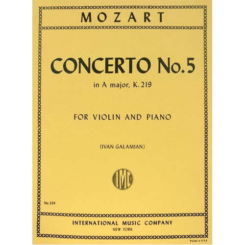 Mozart Concerto No. 5 in A Major K 219 for Violin and Piano with Cadenzas by Joseph Joachim