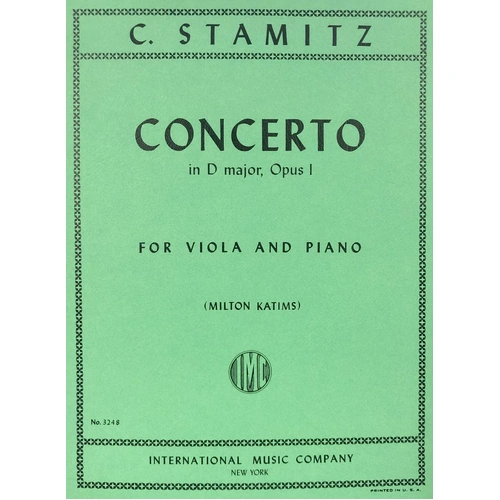 Stamitz Concerto Op. 1 for Viola and Piano Edited by Milton Katims