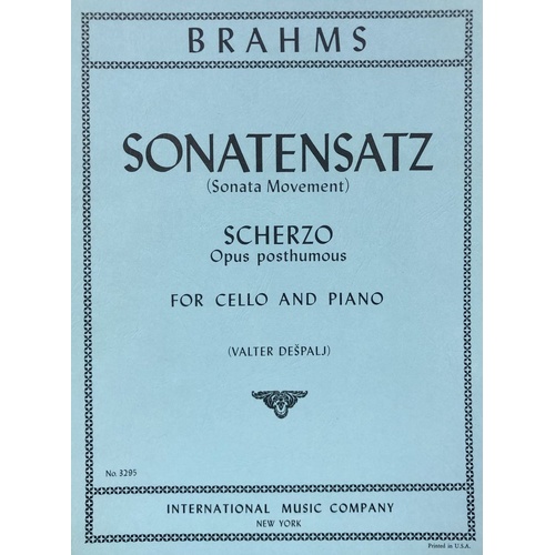 Brahms Sonatensatz Op. Posth for Cello and Piano, Edited by Valter Despalj, Score and Part