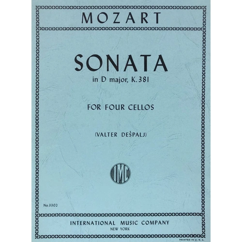 Mozart - Sonata in D Major K 381 for 4 Cellos, Edited by Valter Despalj, Score and Parts