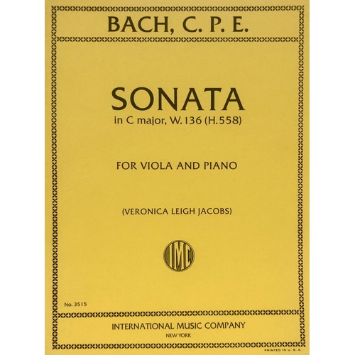 Bach - Sonata in C Major W. 136 H.558 for Viola and Piano Performance Parts