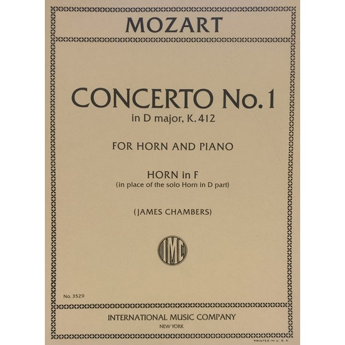 Mozart Concerto No 1 in D Major K 412 F Horn Part Only