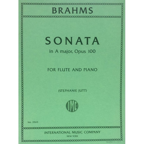 Sonata in A Major, Op. 100 for Flute by Brahms, Edited by Jutt, Score and Part