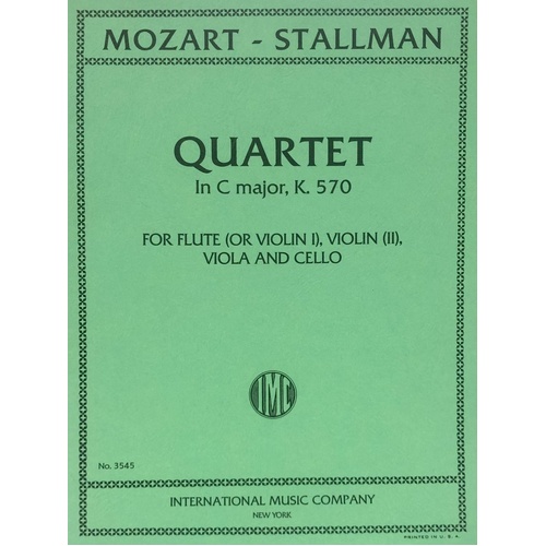 Mozart Quartet in C Major K 570 for Flute, Violin, Viola, Cello