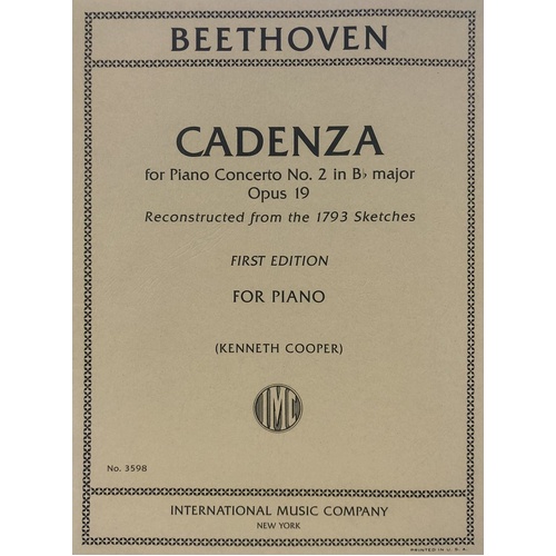 Cadenza to Piano Concerto No. 2 Op. 19 B Flat - First Edition Score for Piano Solo